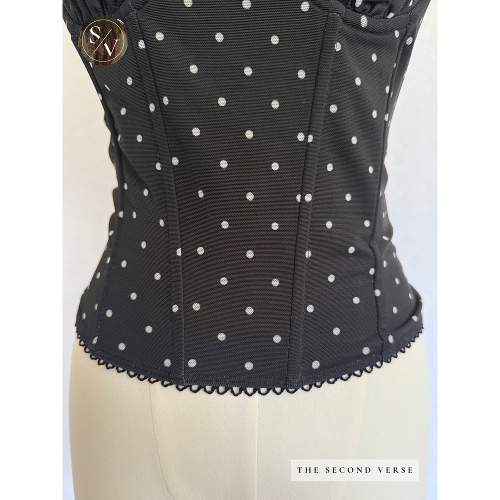 Edikted Marcella Wide Strap Mesh Corset Top Black White Polka Dot S16840 Size Sm - Picture 7 of 11